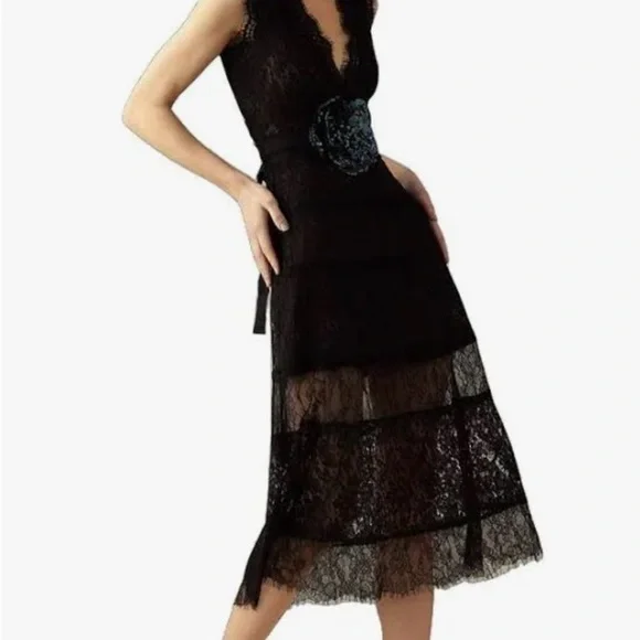 farm rio lace midi dress Black Lace Long Sleeve Midi Dress main image 1